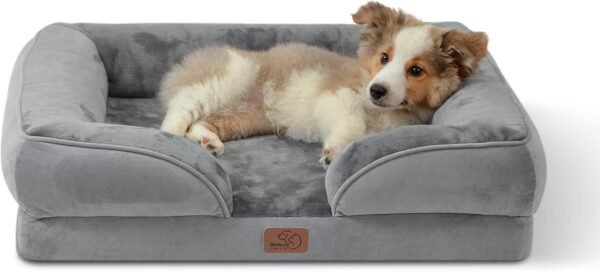 Bedsure Orthopedic Dog Bed for Medium Dogs - Waterproof Dog Sofa Beds Medium, Supportive Foam Pet Couch Bed with Removable Washable Cover, Waterproof Lining and Nonskid Bottom, Grey,