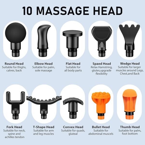 RAEMAO Massage Gun, Massage Gun Deep Tissue, Back Massage Gun for Athletes for Pain Relief Attaching 10 PCS Replacement Heads, Percussion Massager with 10 Speeds & LED Screen, Black